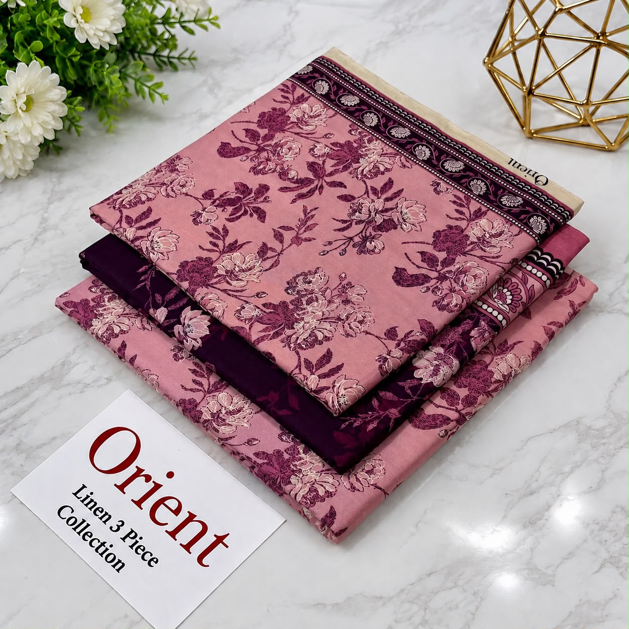 : Orient / IB Bonanza 3PC Linen Suit – Digital Printed Dupatta & All-Over Shirt (72/72 Linen)