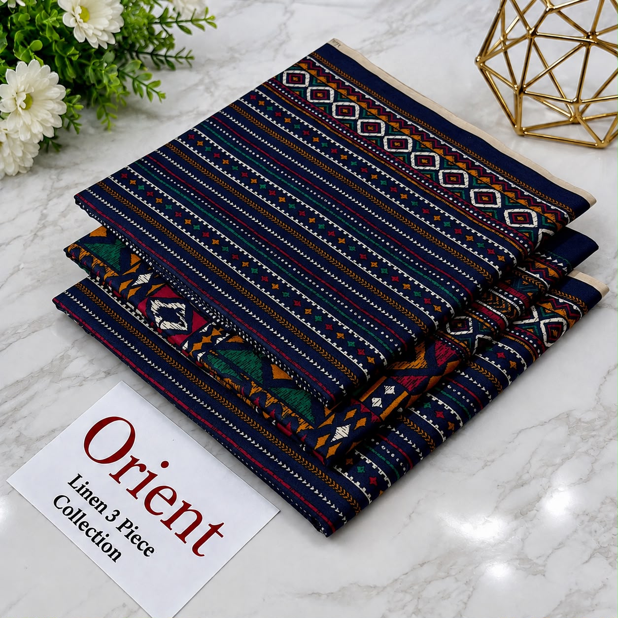 : Orient / IB Bonanza 3PC Linen Suit – Digital Printed Dupatta & All-Over Shirt (72/72 Linen)