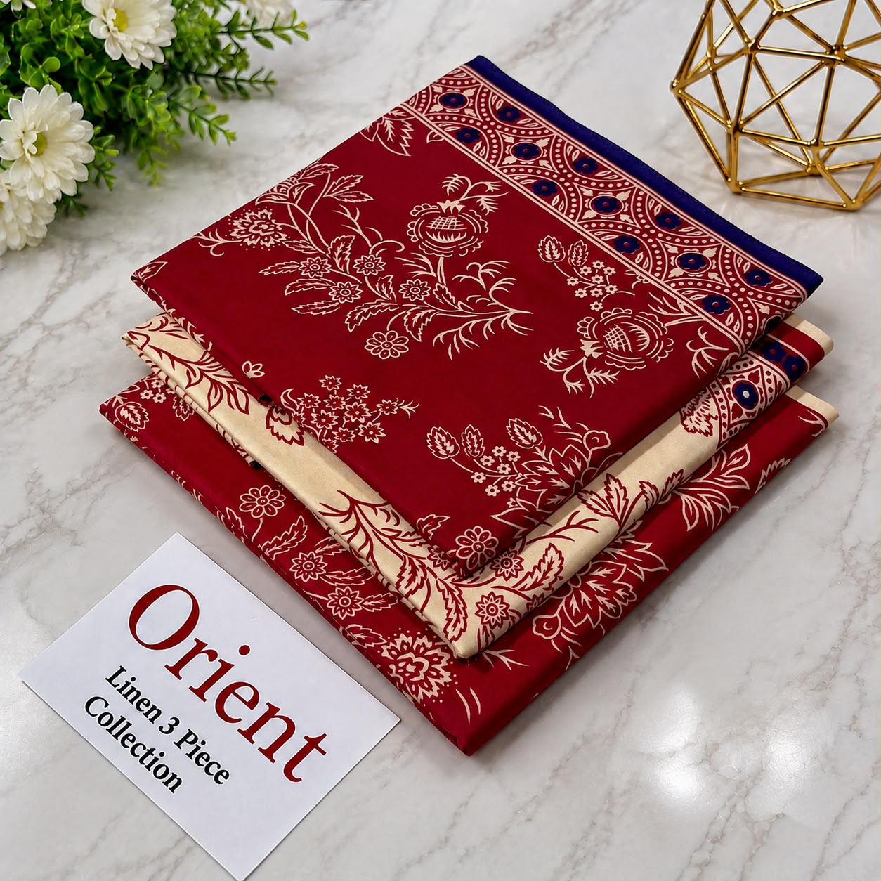 : Orient / IB Bonanza 3PC Linen Suit – Digital Printed Dupatta & All-Over Shirt (72/72 Linen)
