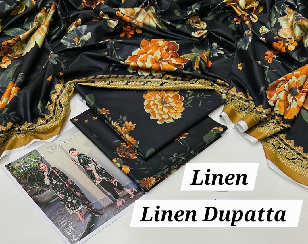 : Orient / IB Bonanza 3PC Linen Suit – Digital Printed Dupatta & All-Over Shirt (72/72 Linen)