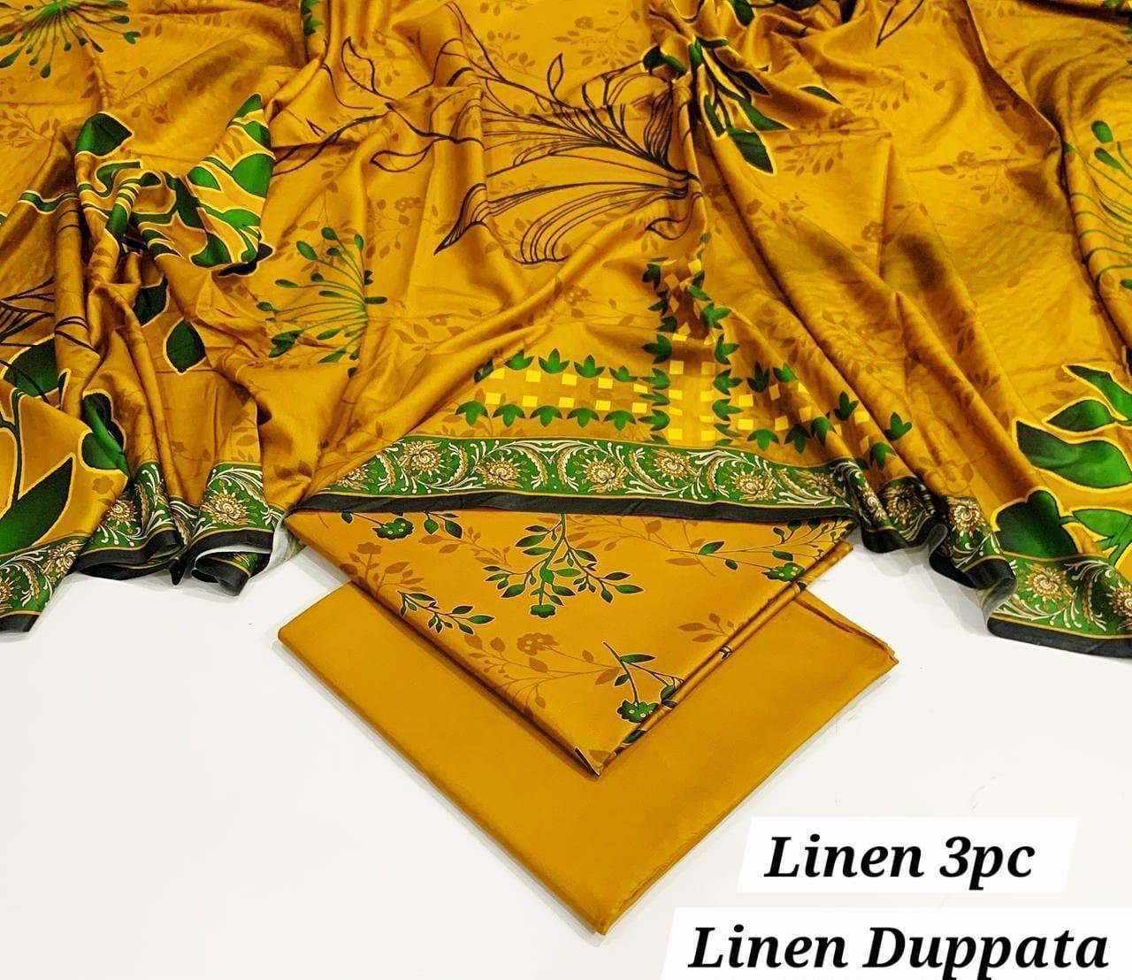 : Orient / IB Bonanza 3PC Linen Suit – Digital Printed Dupatta & All-Over Shirt (72/72 Linen)