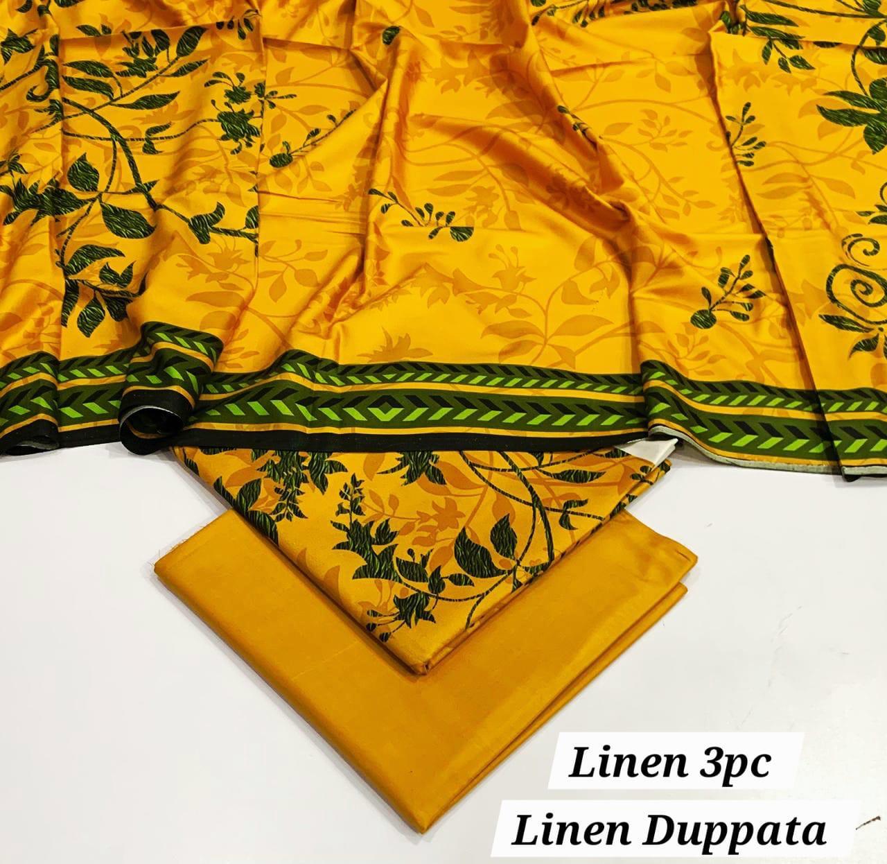 : Orient / IB Bonanza 3PC Linen Suit – Digital Printed Dupatta & All-Over Shirt (72/72 Linen)