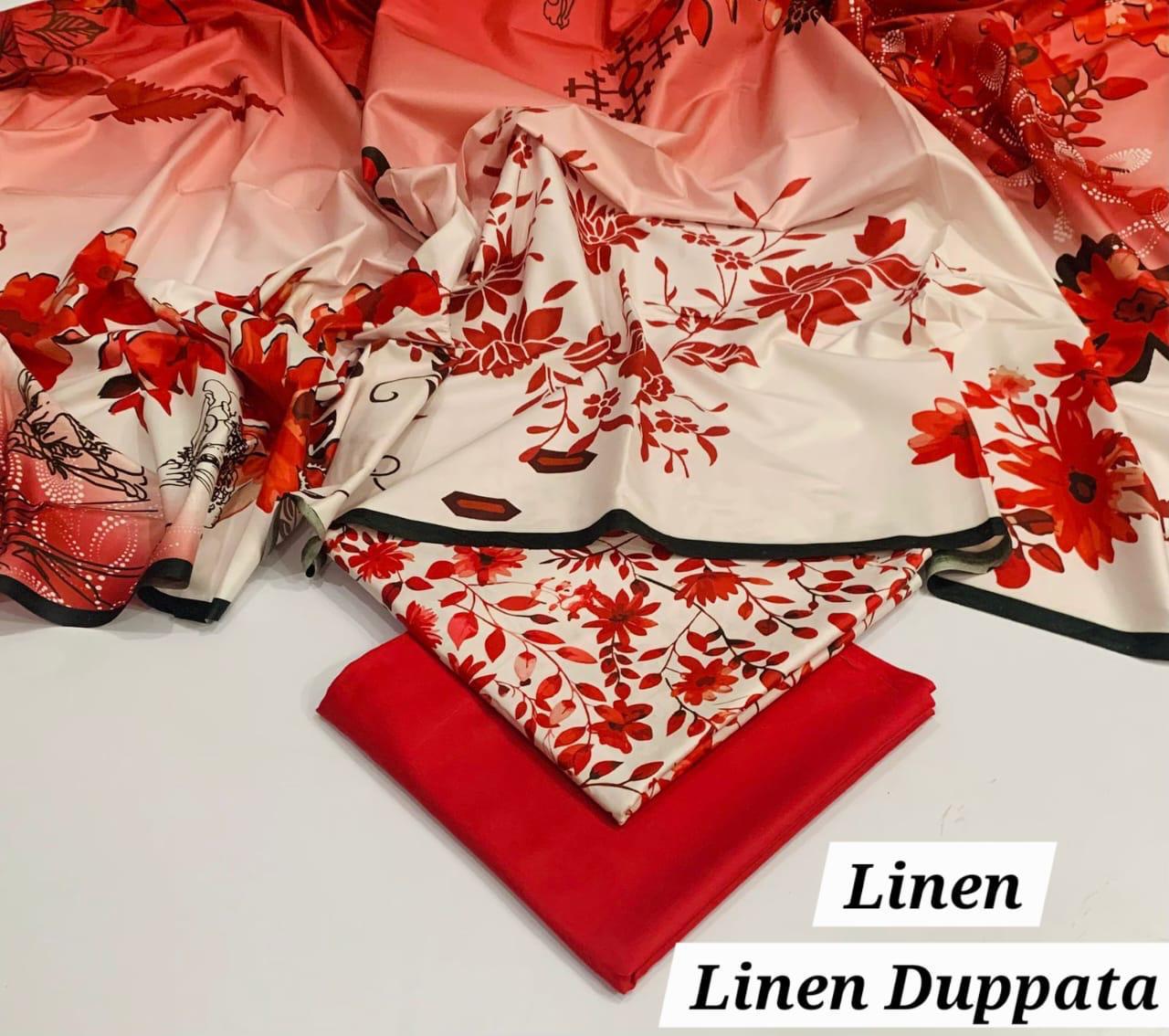 : Orient / IB Bonanza 3PC Linen Suit – Digital Printed Dupatta & All-Over Shirt (72/72 Linen)