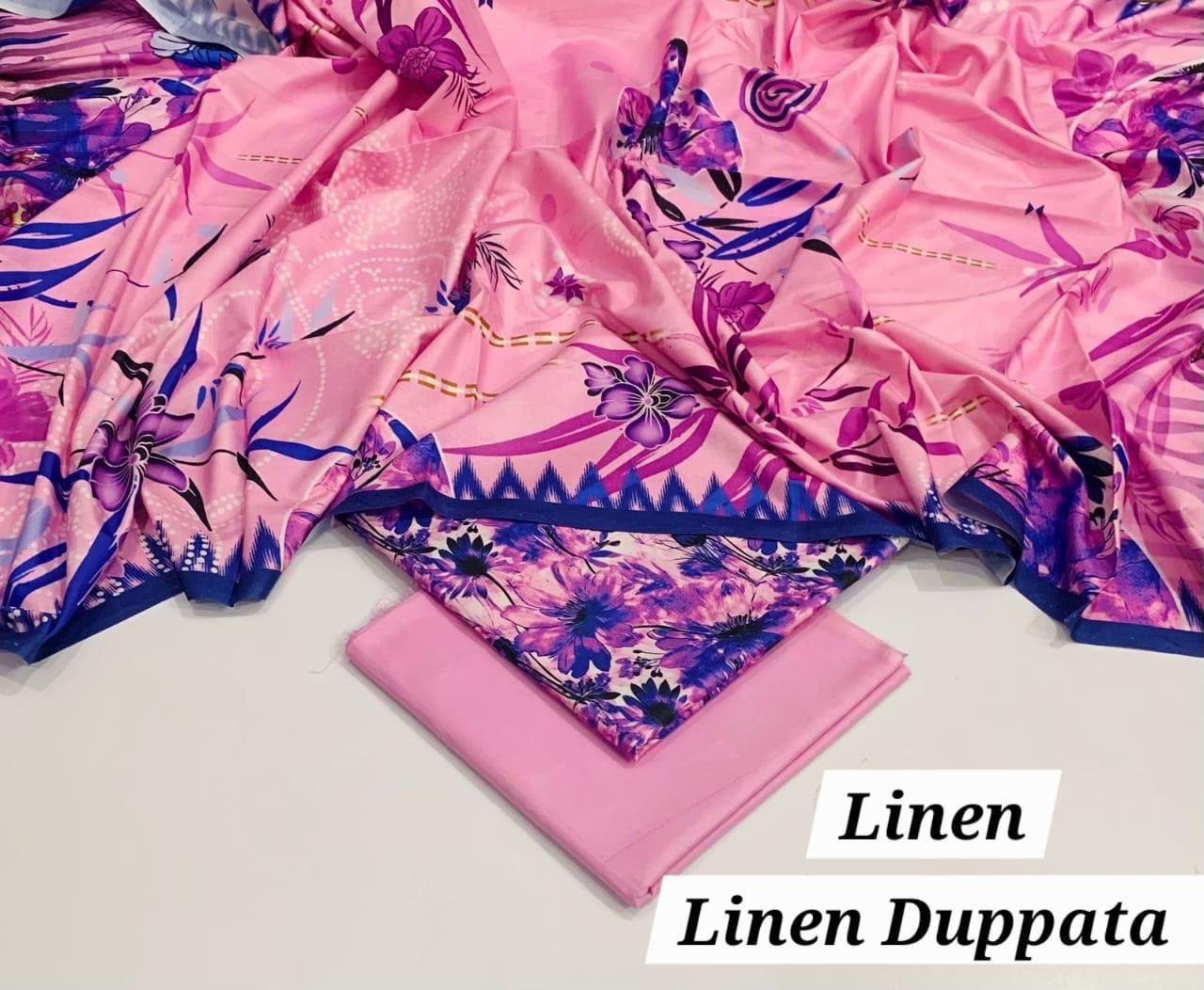 : Orient / IB Bonanza 3PC Linen Suit – Digital Printed Dupatta & All-Over Shirt (72/72 Linen)