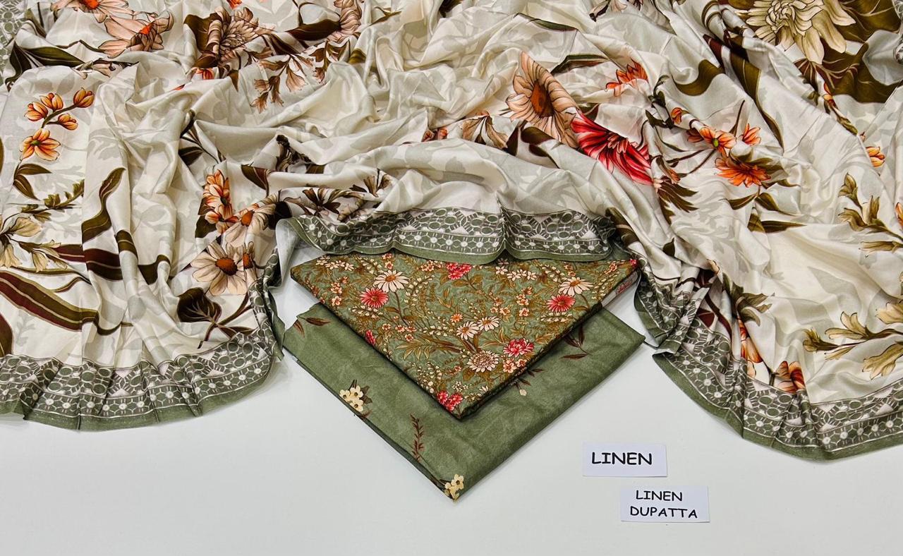: Orient / IB Bonanza 3PC Linen Suit – Digital Printed Dupatta & All-Over Shirt (72/72 Linen)