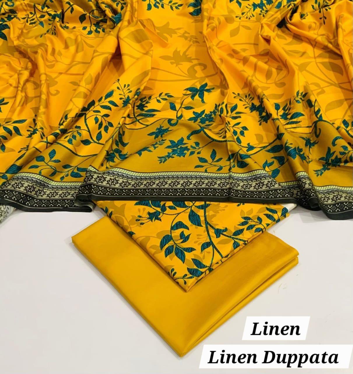 : Orient / IB Bonanza 3PC Linen Suit – Digital Printed Dupatta & All-Over Shirt (72/72 Linen)