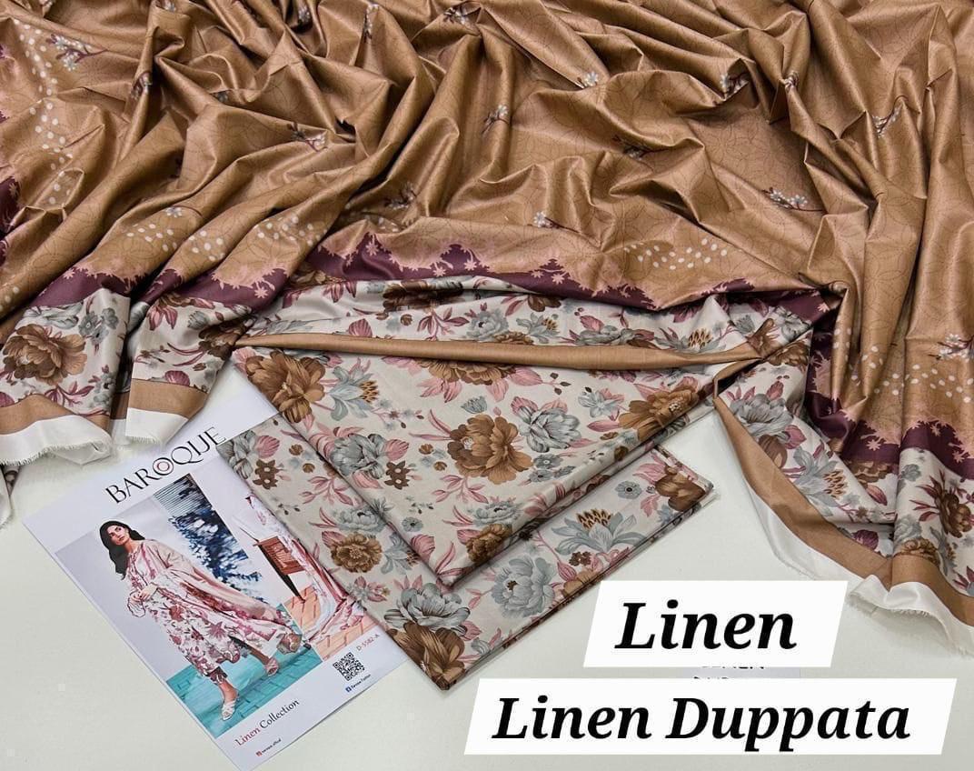 : Orient / IB Bonanza 3PC Linen Suit – Digital Printed Dupatta & All-Over Shirt (72/72 Linen)