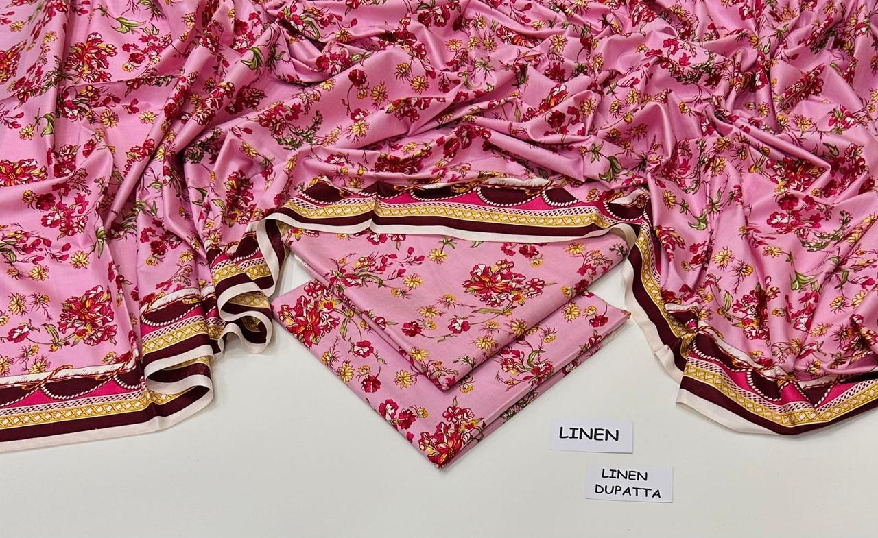 : Orient / IB Bonanza 3PC Linen Suit – Digital Printed Dupatta & All-Over Shirt (72/72 Linen)