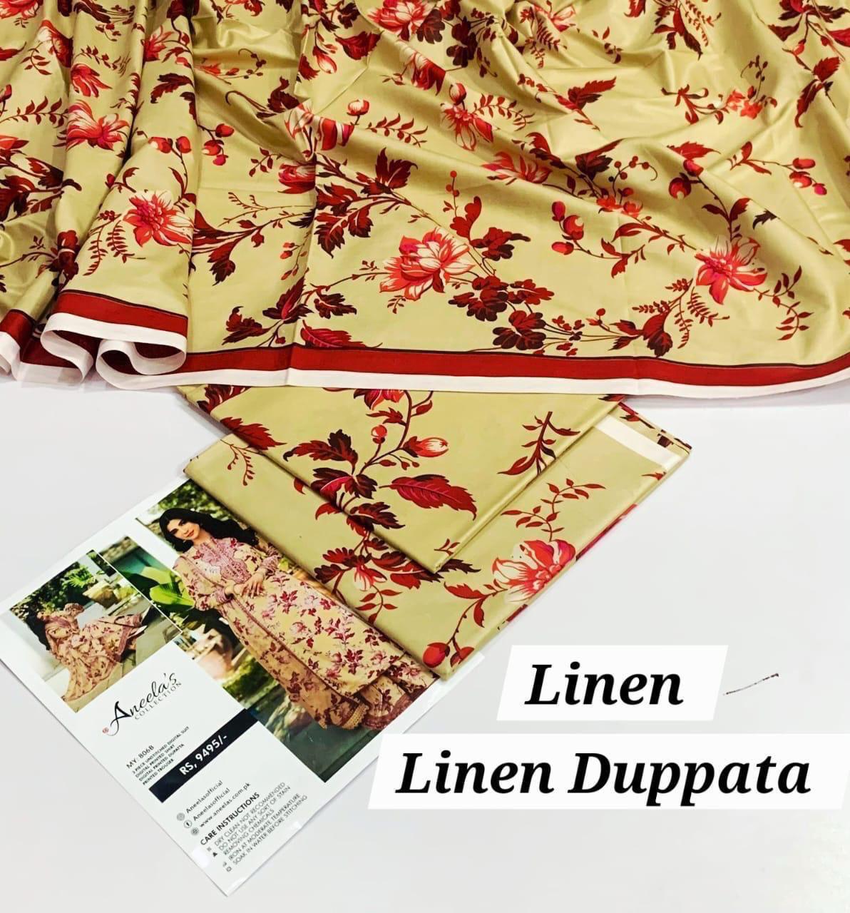 : Orient / IB Bonanza 3PC Linen Suit – Digital Printed Dupatta & All-Over Shirt (72/72 Linen)