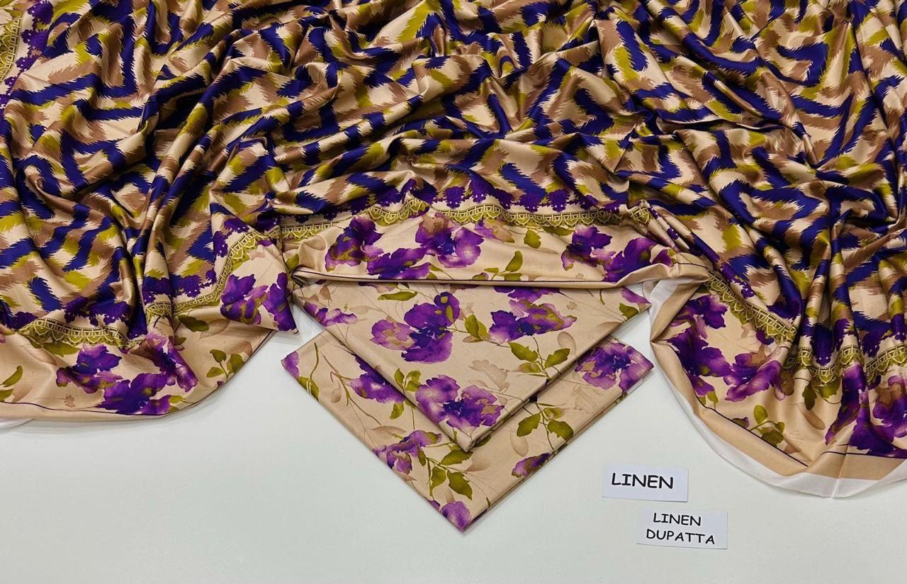 : Orient / IB Bonanza 3PC Linen Suit – Digital Printed Dupatta & All-Over Shirt (72/72 Linen)