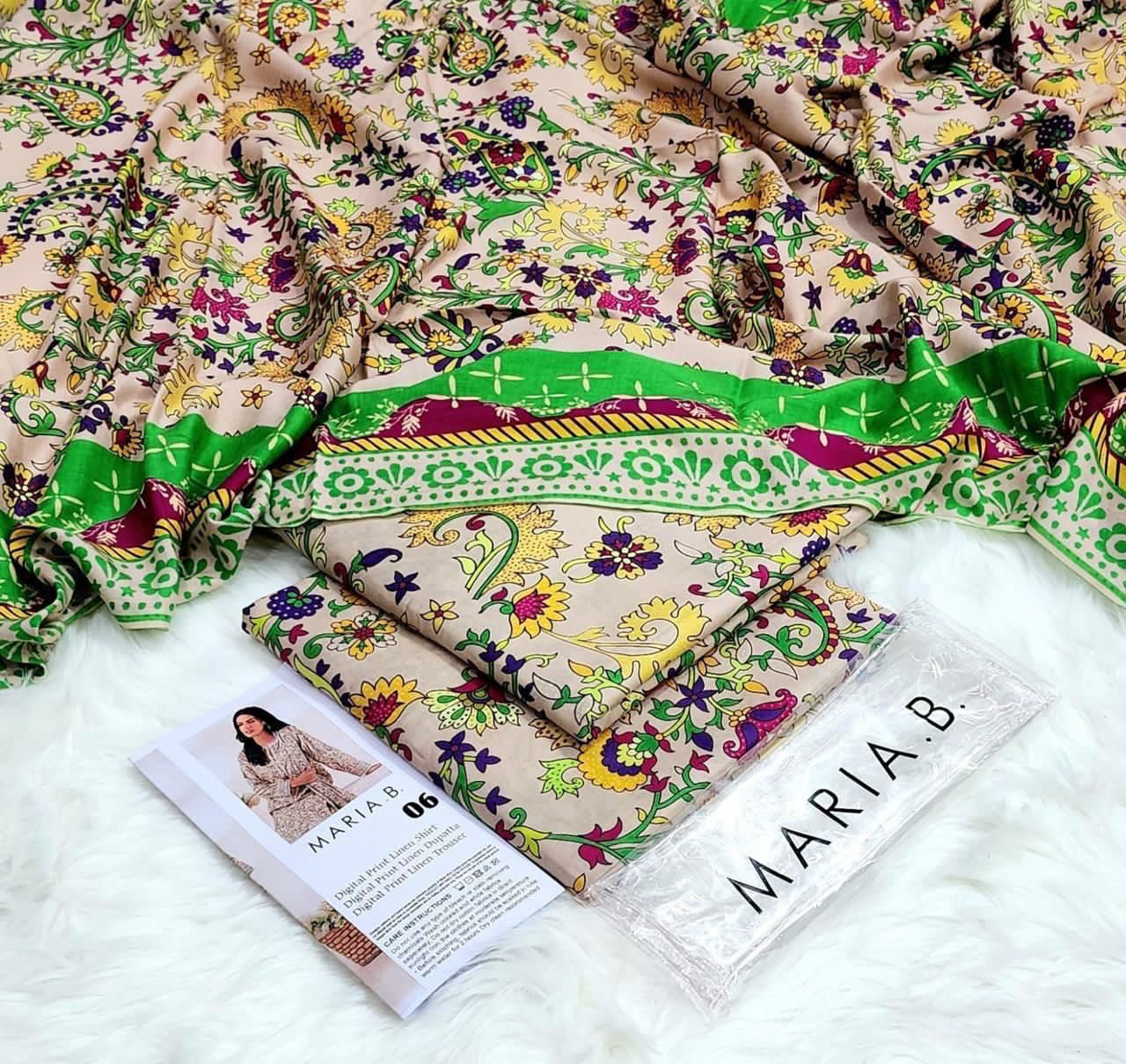 : Orient / IB Bonanza 3PC Linen Suit – Digital Printed Dupatta & All-Over Shirt (72/72 Linen)