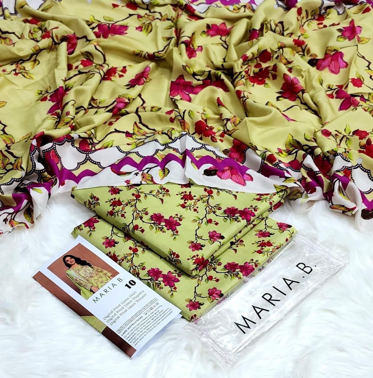 : Orient / IB Bonanza 3PC Linen Suit – Digital Printed Dupatta & All-Over Shirt (72/72 Linen)