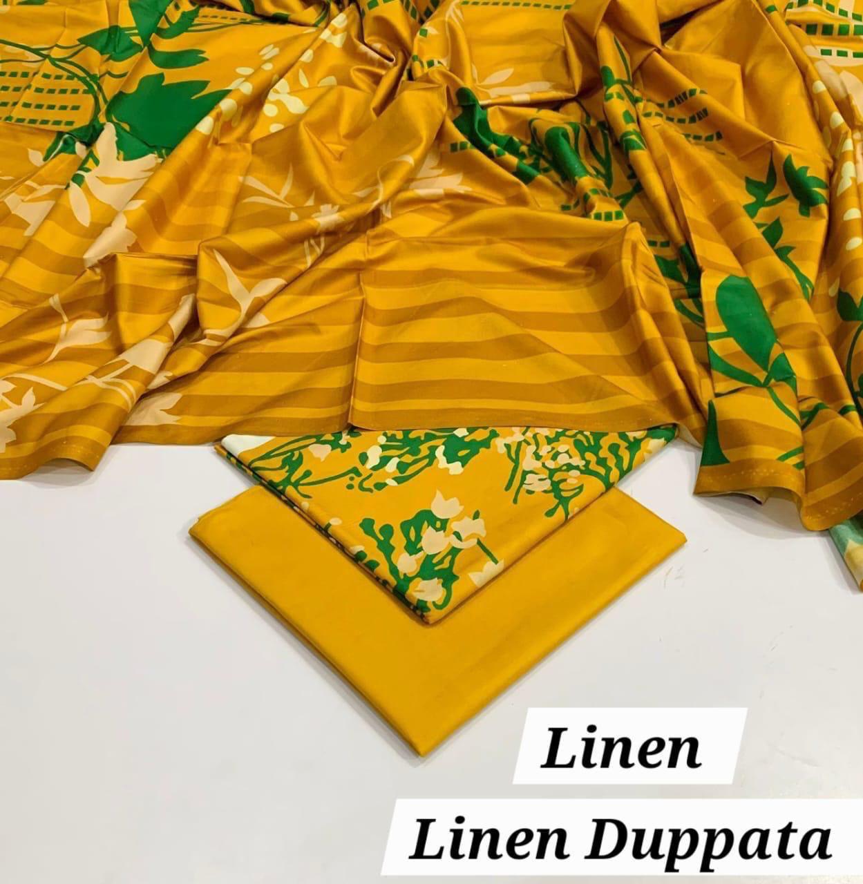 : Orient / IB Bonanza 3PC Linen Suit – Digital Printed Dupatta & All-Over Shirt (72/72 Linen)