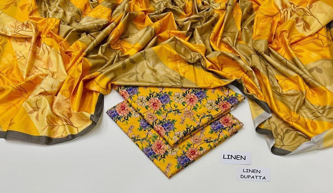 : Orient / IB Bonanza 3PC Linen Suit – Digital Printed Dupatta & All-Over Shirt (72/72 Linen)