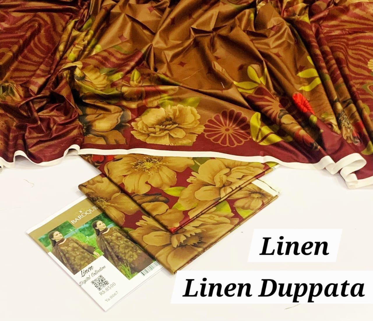 : Orient / IB Bonanza 3PC Linen Suit – Digital Printed Dupatta & All-Over Shirt (72/72 Linen)