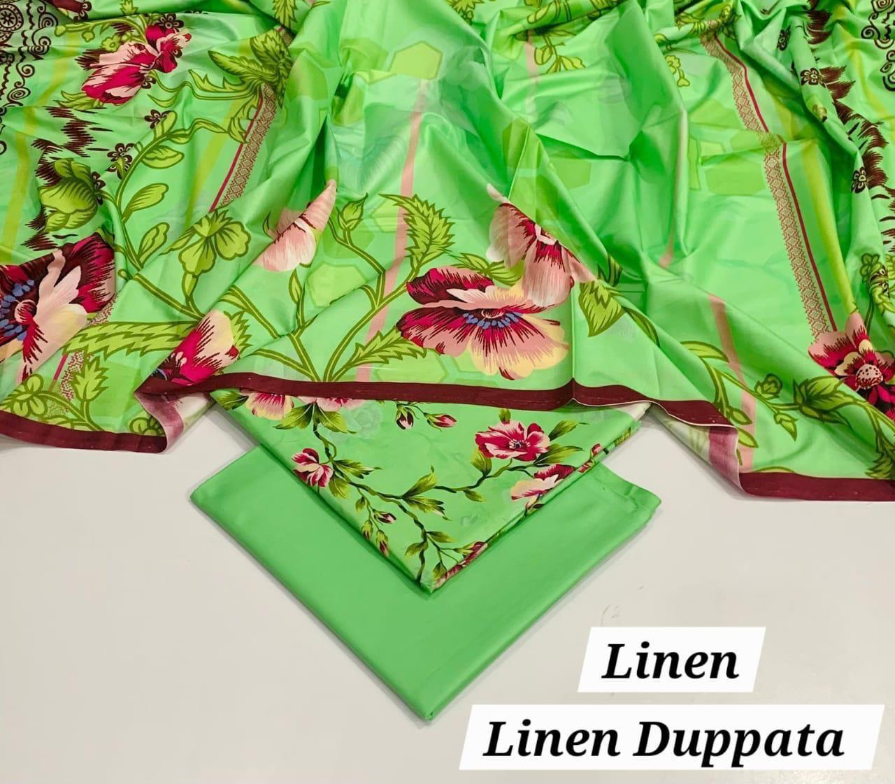 : Orient / IB Bonanza 3PC Linen Suit – Digital Printed Dupatta & All-Over Shirt (72/72 Linen)