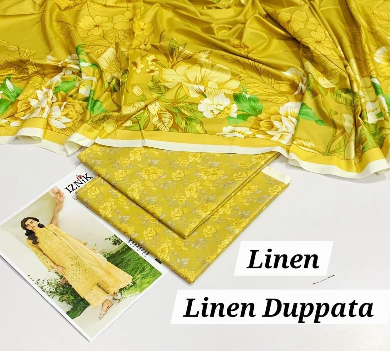 : Orient / IB Bonanza 3PC Linen Suit – Digital Printed Dupatta & All-Over Shirt (72/72 Linen)