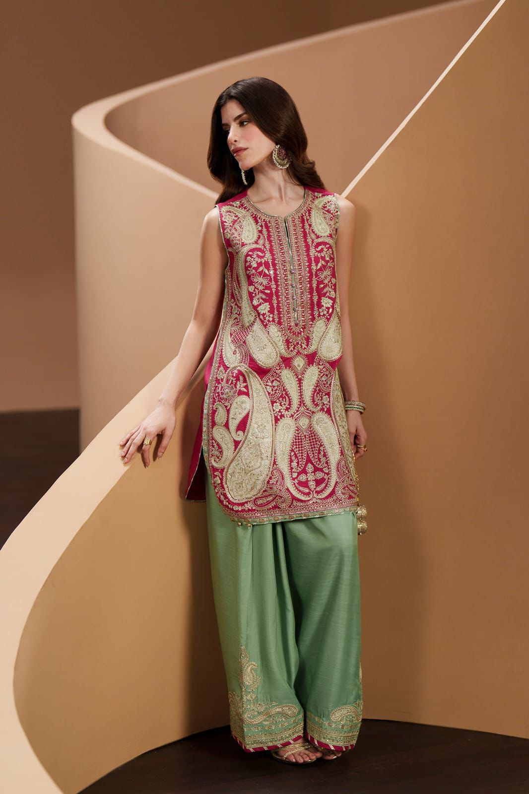 Ethnic Heavy Applique Embroidered Silk 3-Piece Suit (2026 Collection)