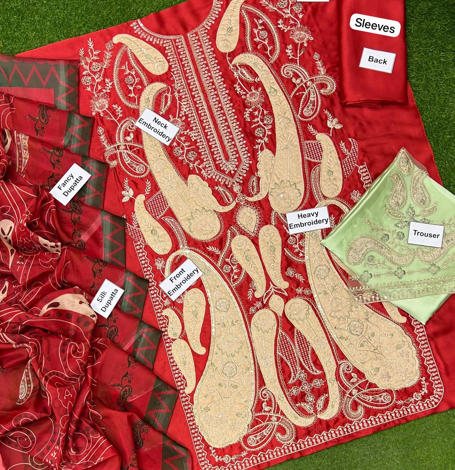 Ethnic Heavy Applique Embroidered Silk 3-Piece Suit (2026 Collection)