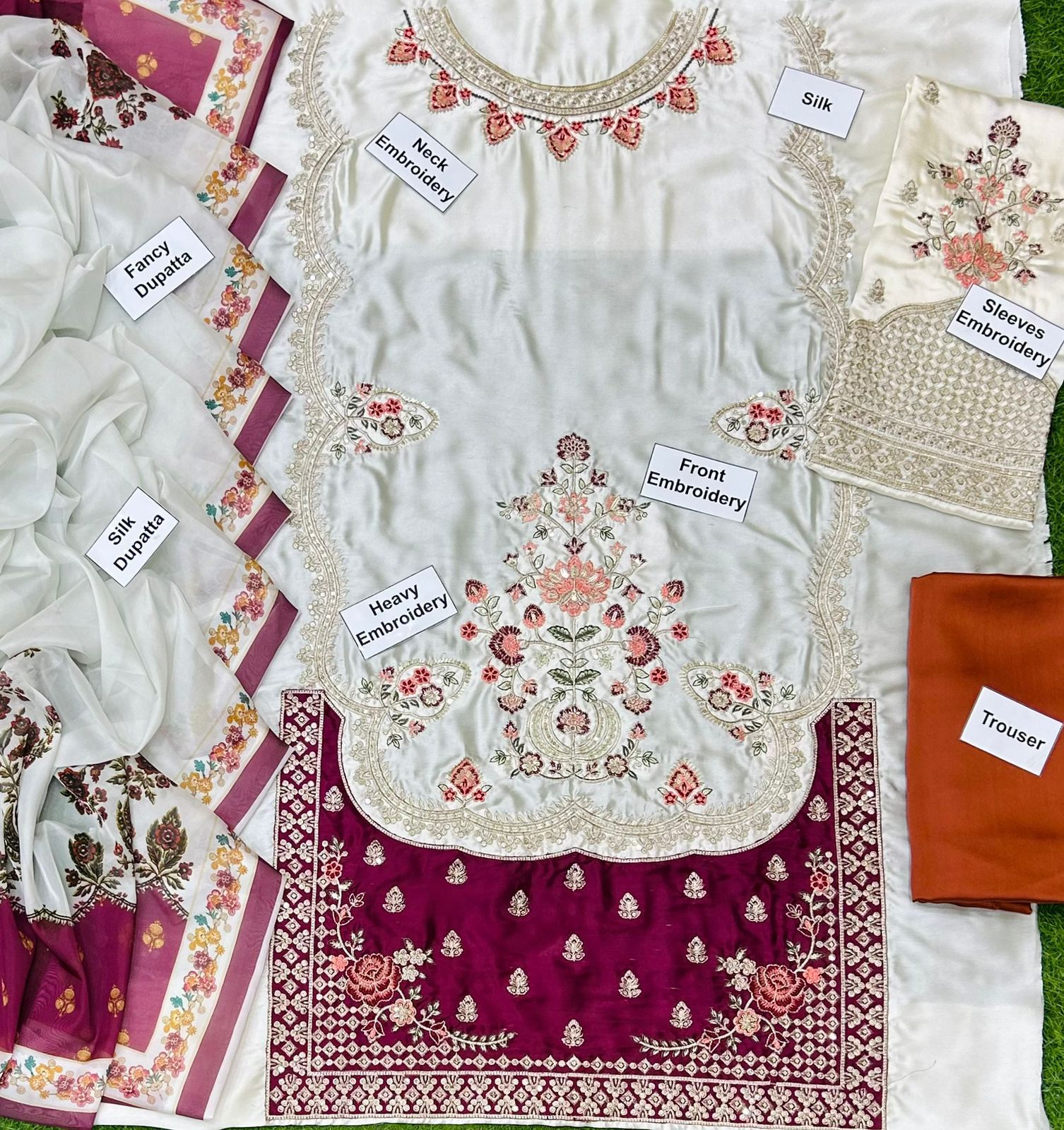 Ethnic Luxury Silk Collection 2026 – Embroidered 3-Piece Suit with Digital Printed Silk Dupatta