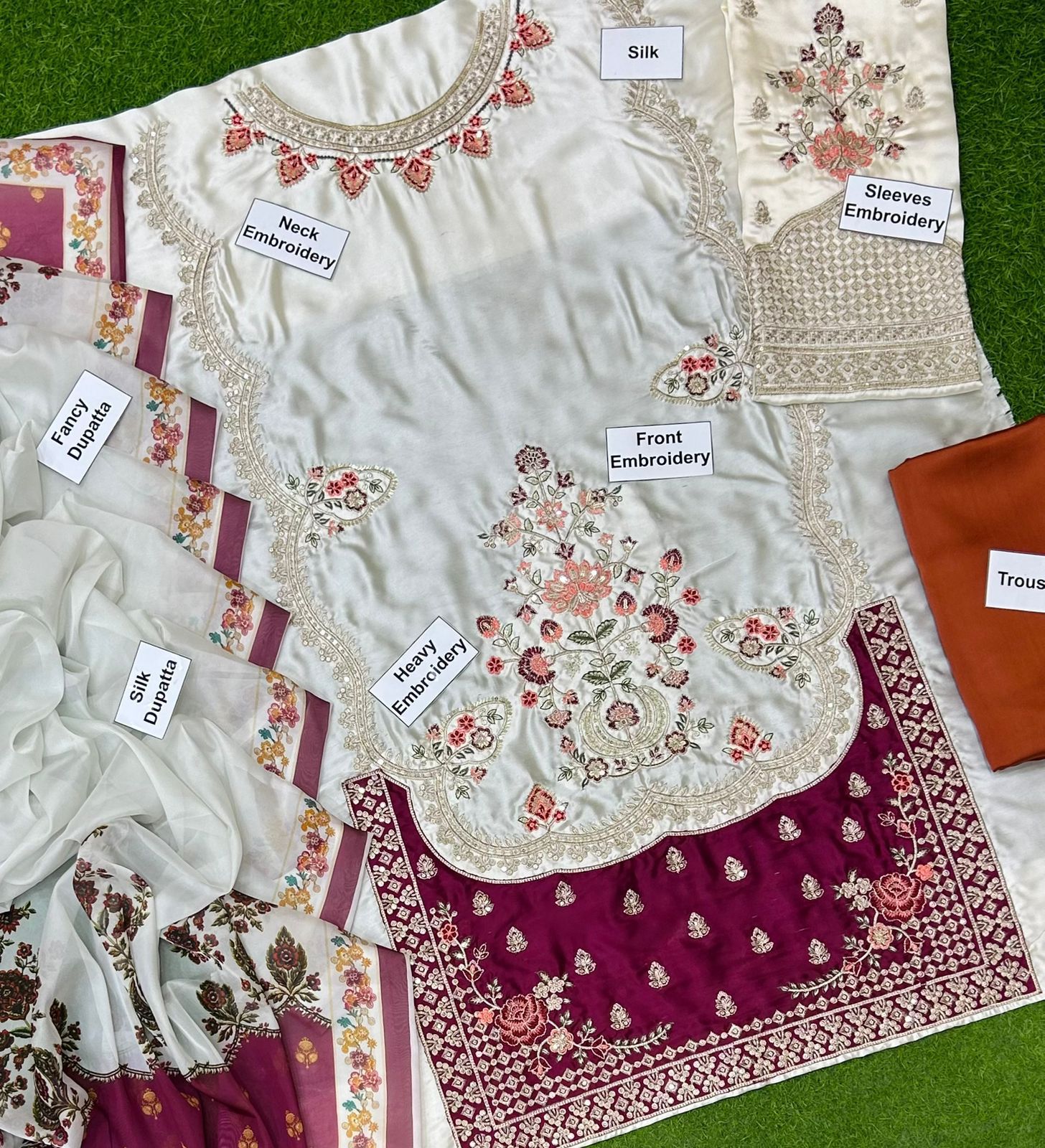 Ethnic Luxury Silk Collection 2026 – Embroidered 3-Piece Suit with Digital Printed Silk Dupatta
