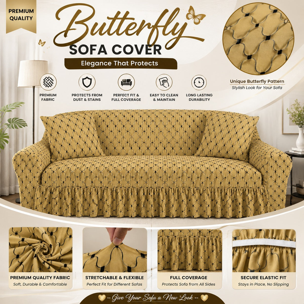 Premium Butterfly Waterproof Sofa Cover – Stretchable & Washable 🛋️✨