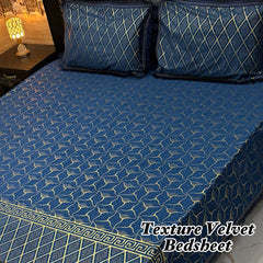 Luxury Texture Velvet Bedsheet Set – Elegant Black & Golden Premium Design