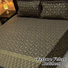 Luxury Texture Velvet Bedsheet Set – Elegant Black & Golden Premium Design