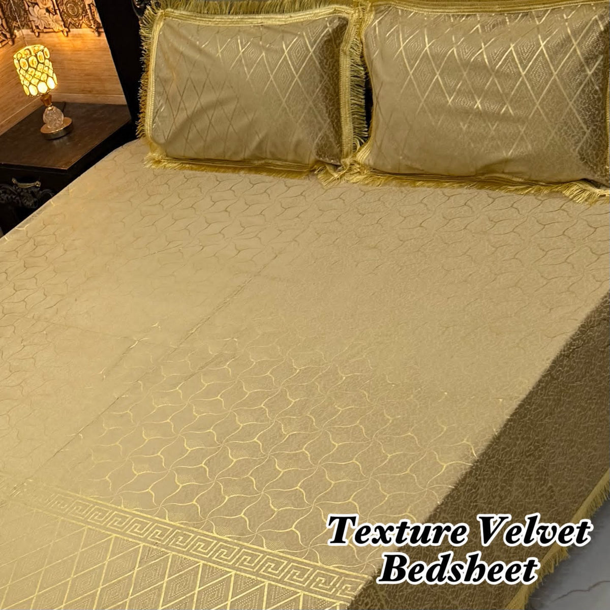 Luxury Texture Velvet Bedsheet Set – Elegant Black & Golden Premium Design