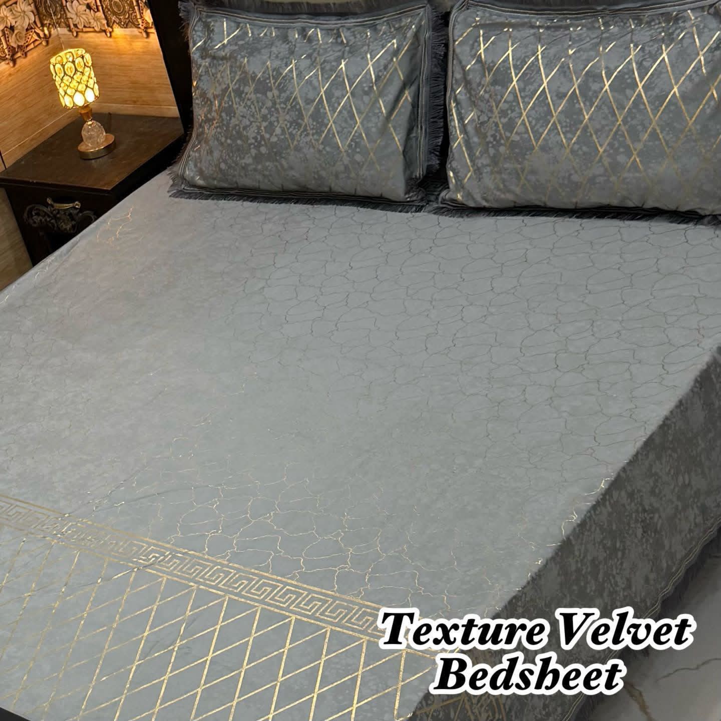 Luxury Texture Velvet Bedsheet Set – Elegant Black & Golden Premium Design