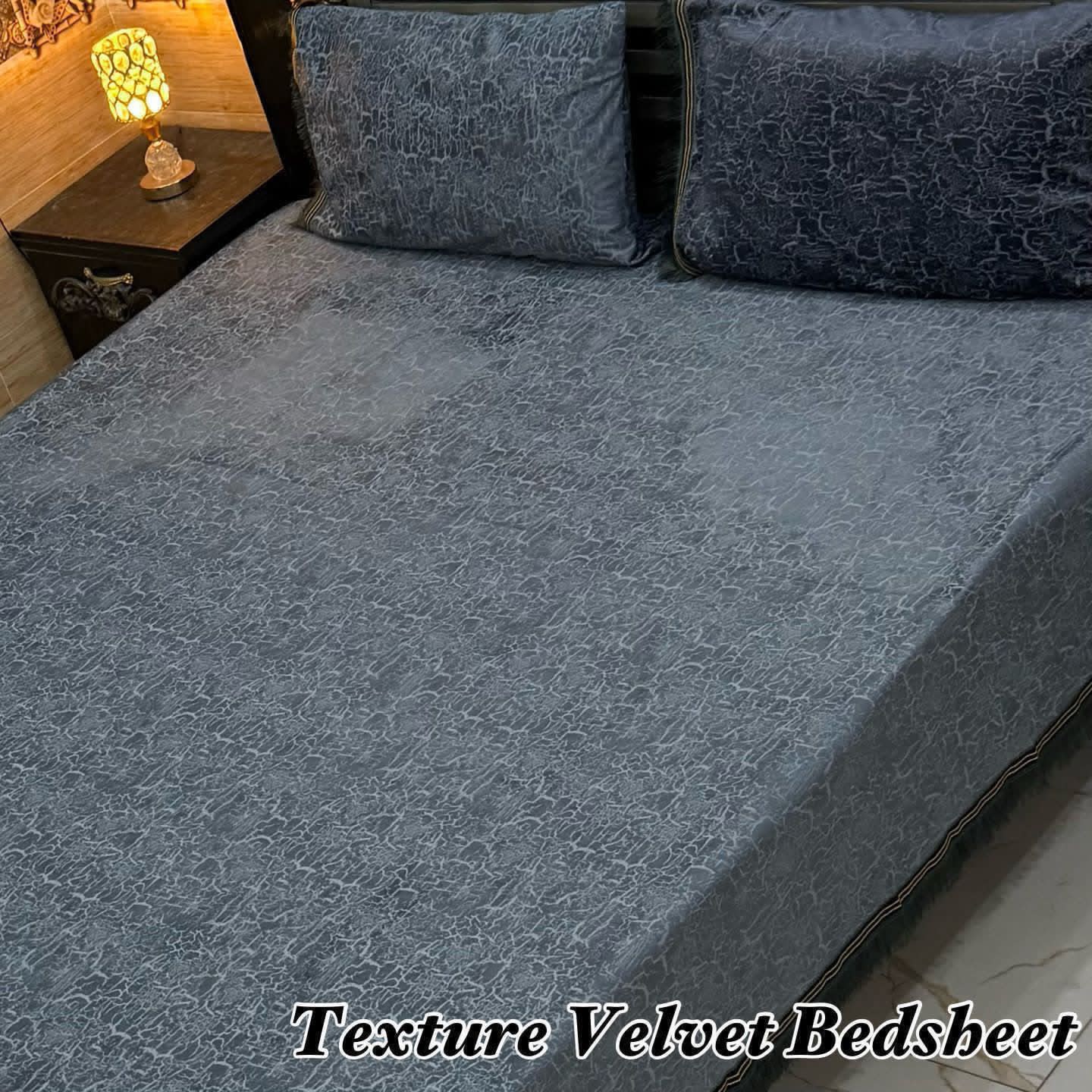 Luxury Texture Velvet Bedsheet Set – Elegant Black & Golden Premium Design