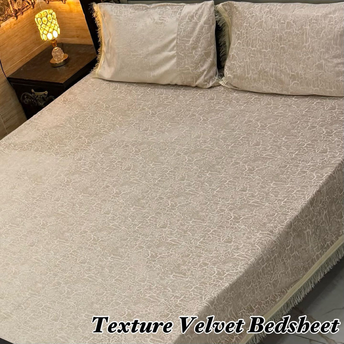 Luxury Texture Velvet Bedsheet Set – Elegant Black & Golden Premium Design