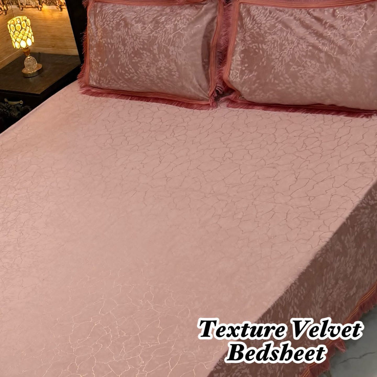 Luxury Texture Velvet Bedsheet Set – Elegant Black & Golden Premium Design