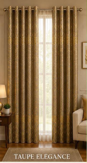 Luxury Black & Golden Velvet Curtains – Premium Jacquard Design with Elegant Border