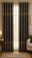 Luxury Black & Golden Velvet Curtains – Premium Jacquard Design with Elegant Border