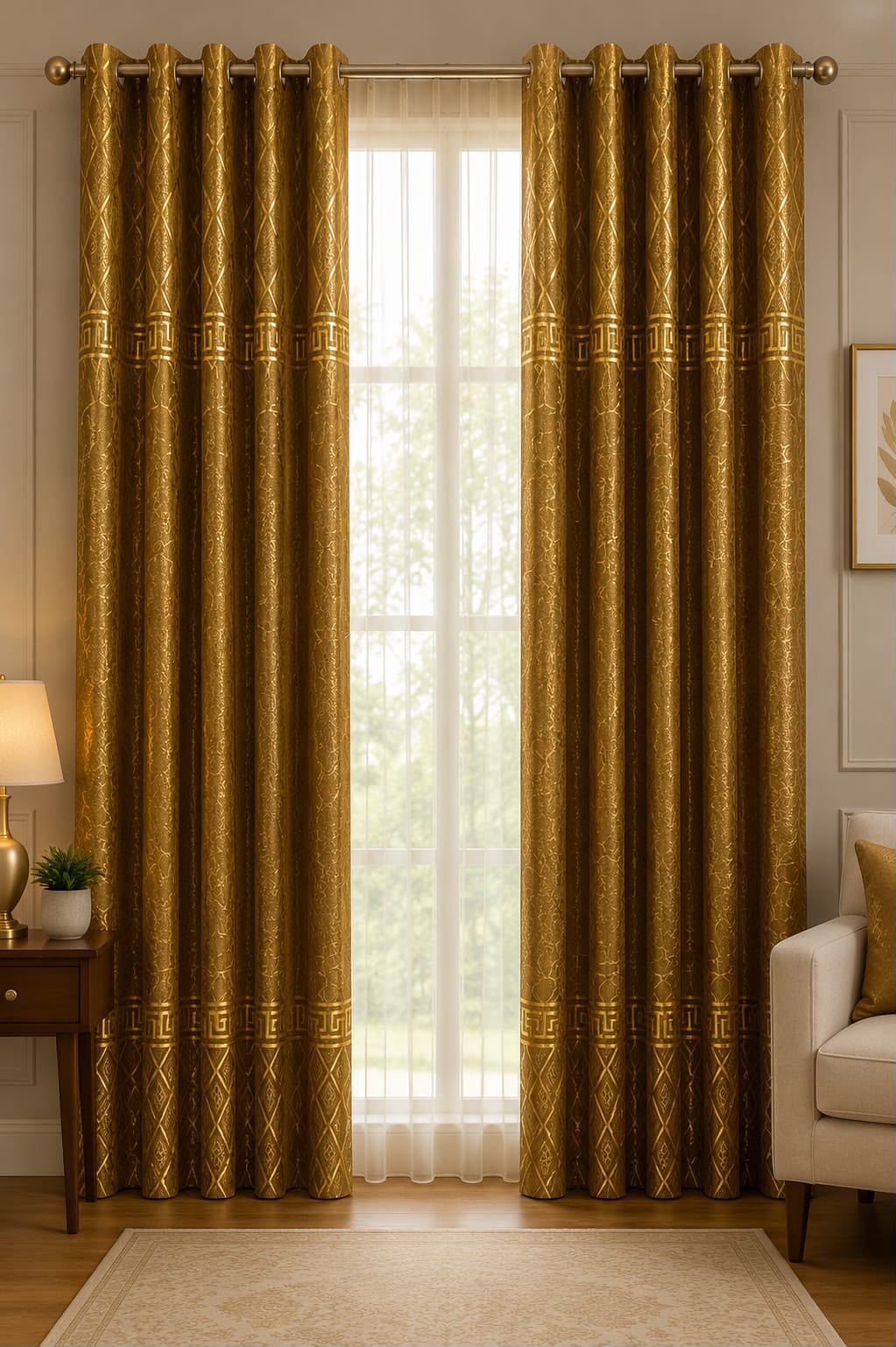 Luxury Black & Golden Velvet Curtains – Premium Jacquard Design with Elegant Border