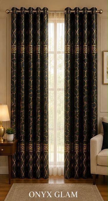 Luxury Black & Golden Velvet Curtains – Premium Jacquard Design with Elegant Border