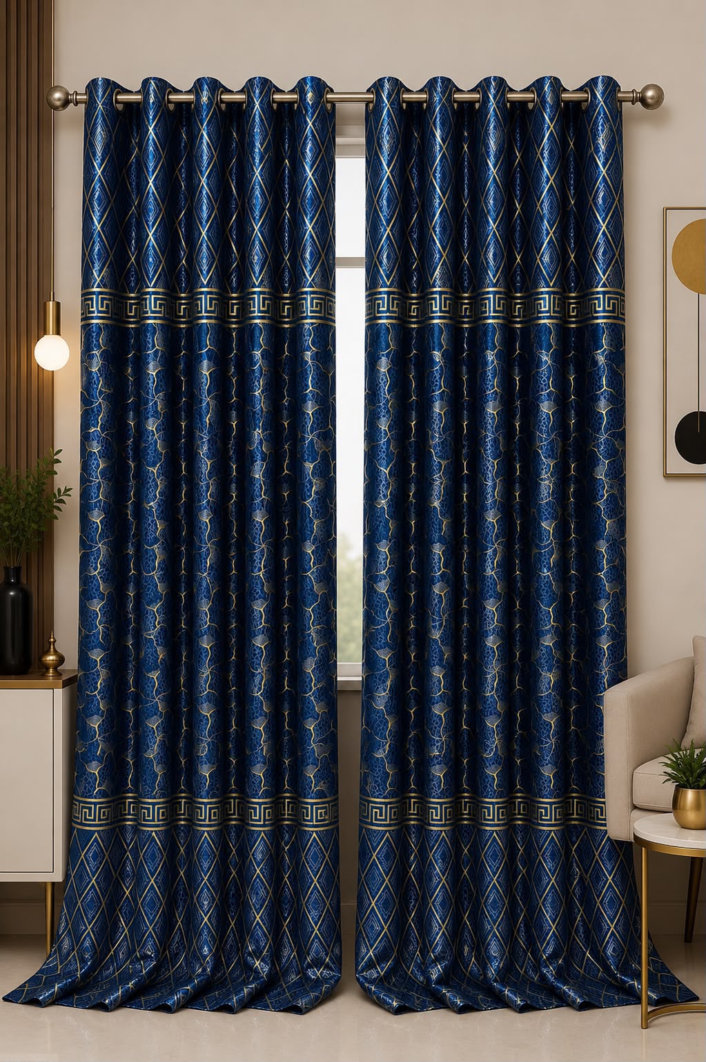 Luxury Black & Golden Velvet Curtains – Premium Jacquard Design with Elegant Border