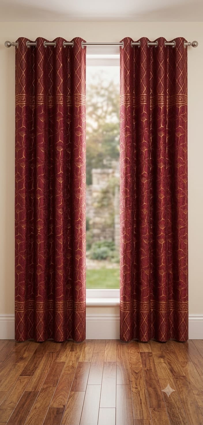Luxury Black & Golden Velvet Curtains – Premium Jacquard Design with Elegant Border