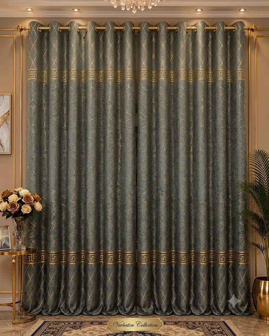 Luxury Black & Golden Velvet Curtains – Premium Jacquard Design with Elegant Border