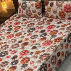 Luxury Floral Printed Bedsheet Set – Elegant 3D Rose & Daisy Design
