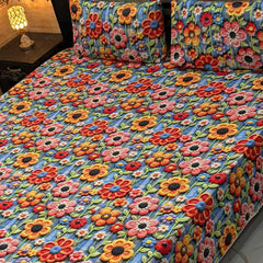 Luxury Floral Printed Bedsheet Set – Elegant 3D Rose & Daisy Design