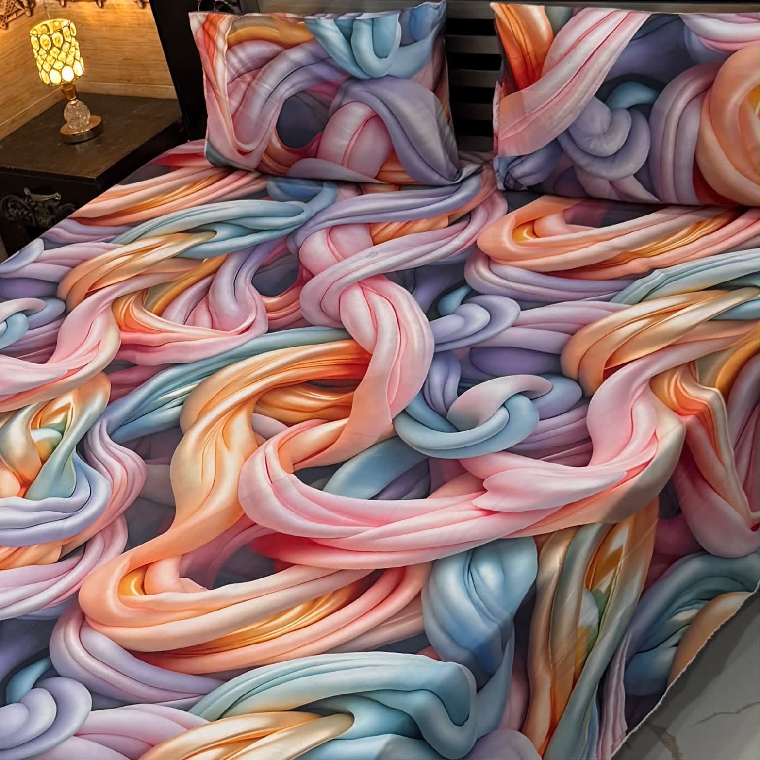 Luxury Floral Printed Bedsheet Set – Elegant 3D Rose & Daisy Design