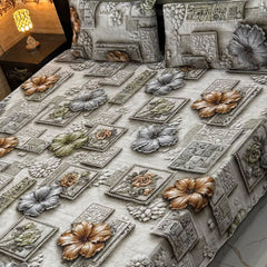 Luxury Floral Printed Bedsheet Set – Elegant 3D Rose & Daisy Design