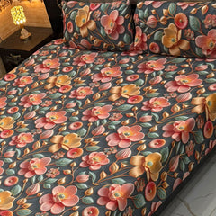 Luxury Floral Printed Bedsheet Set – Elegant 3D Rose & Daisy Design