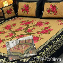 Luxury 4-Piece 3D Floral Bedsheet Set – Elegant Rose Print with Premium Border