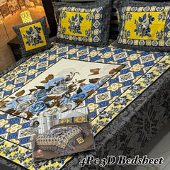 Luxury 4-Piece 3D Floral Bedsheet Set – Elegant Rose Print with Premium Border