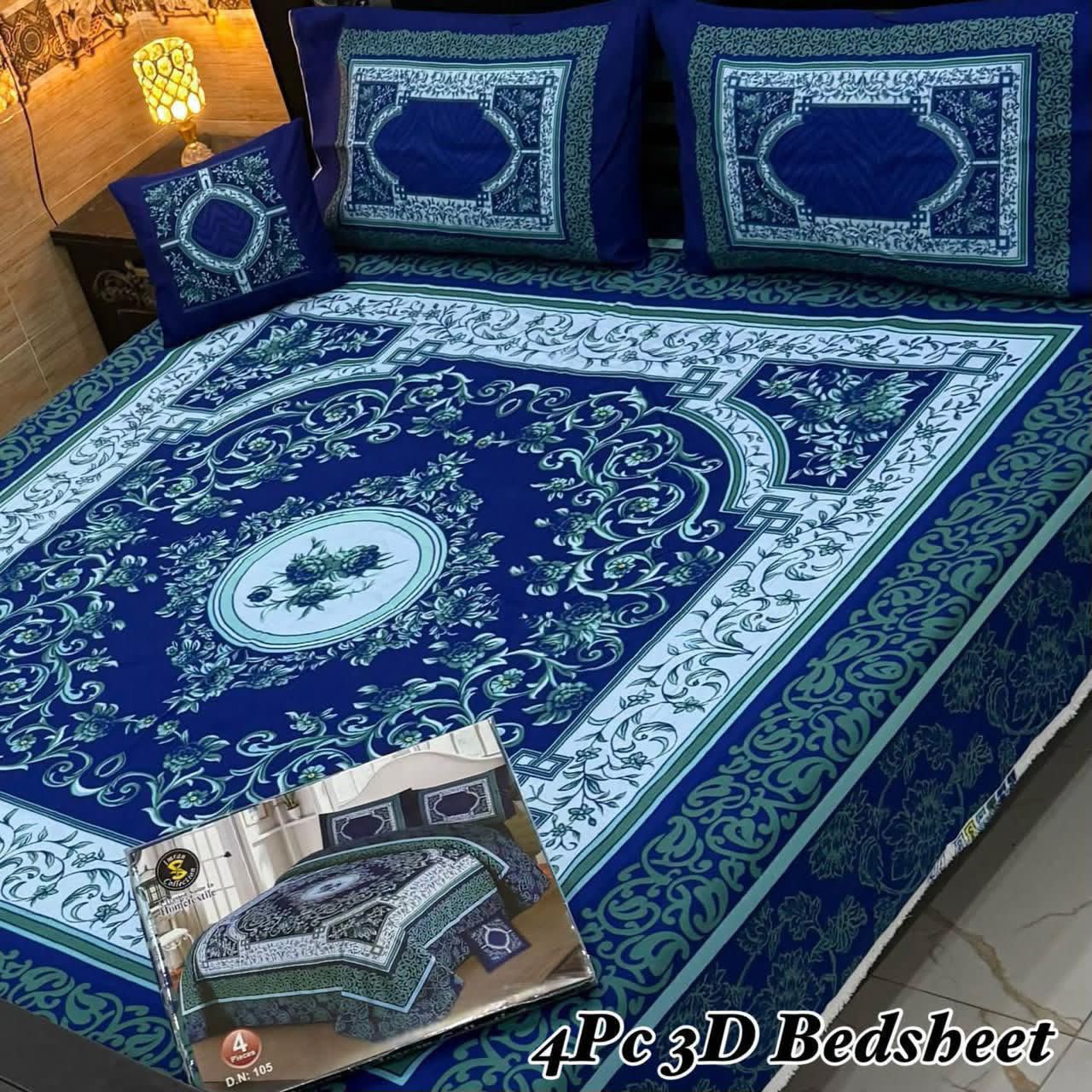 Luxury 4-Piece 3D Floral Bedsheet Set – Elegant Rose Print with Premium Border