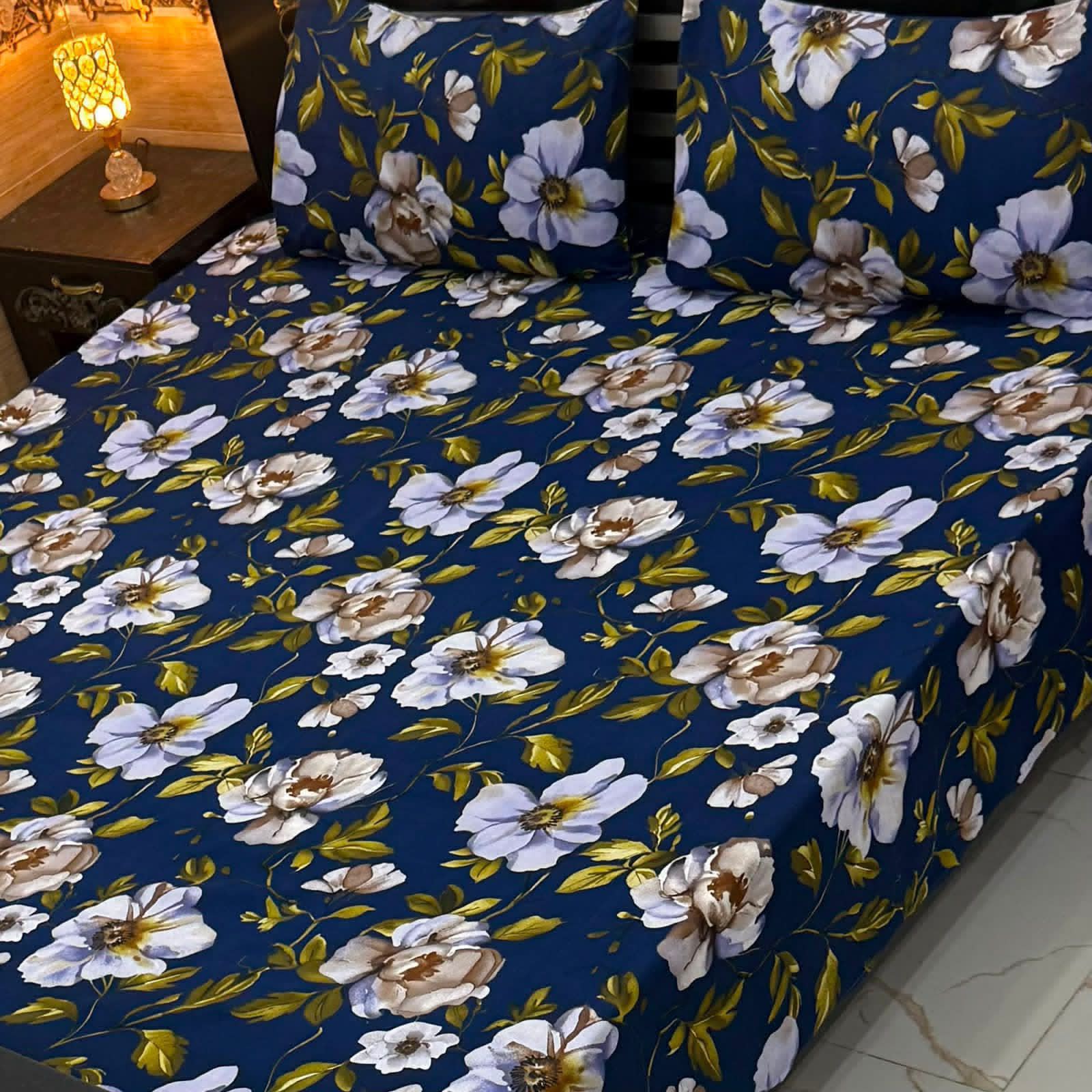 3D Crystal King Size Bedsheet Set – Luxury Medallion Print with Matching Pillow Covers