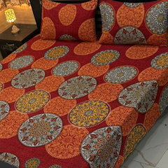 3D Crystal King Size Bedsheet Set – Luxury Medallion Print with Matching Pillow Covers